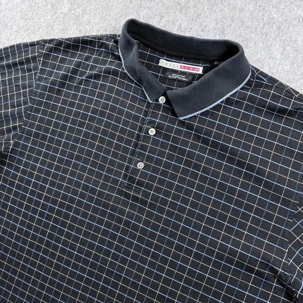 Grand Slam Polo Shirt Men XXL Performance Black Windowpane Check Golf Preppy VTG